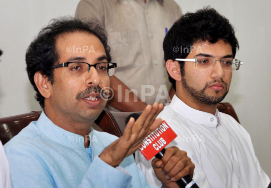 Shiv Sena chief Uddhav Thackeray along with son Aditya Thackeray