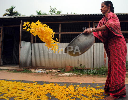 Womens busy in drying Finger chips Papads 